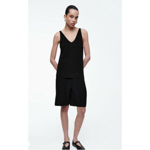 COS Womens Bermuda Shorts Black Cotton 28x12 High Rise Elastic Waist Comfort